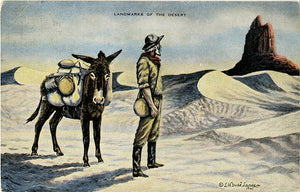 Vintage Western Postcard - Landmarks of the Desert - Cowboy Artist Signed L. H. 