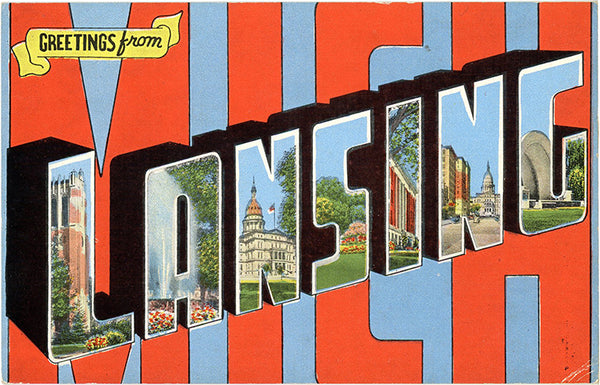 Lansing Michigan Large Letter Vintage Postcard (unused)