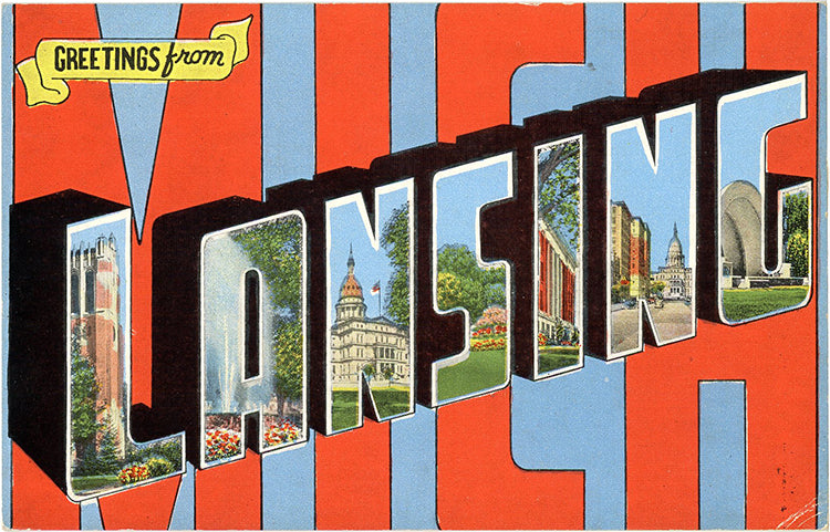 Lansing Michigan Large Letter Vintage Postcard (unused)