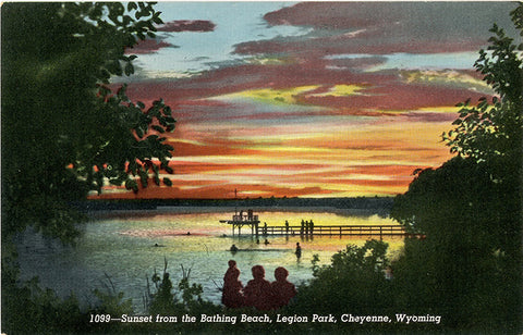 Cheyenne Wyoming Sunset from Bathing Beach Legion Park 1940s Vintage Postcard (unused) - Vintage Postcard Boutique