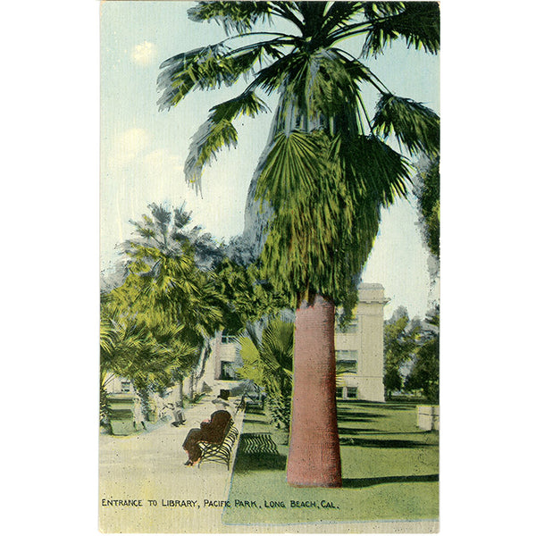 Long Beach California Pacific Park Library Entrance Botanical Vintage Postcard circa 1910 (unused) - Vintage Postcard Boutique