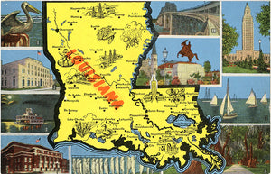 Louisiana State Map Pelican State Multi View Vintage Postcard (unused)