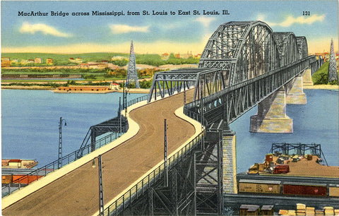 MacArthur Bridge Across Mississippi River St. Louis Missouri Vintage Postcard (unused)