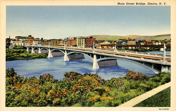 Elmira New York Main Street Bridge Vintage Postcard
