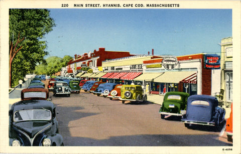 Cape Cod Main Street Scene Hyannis Massachusetts Vintage Postcard 1940 - Vintage Postcard Boutique