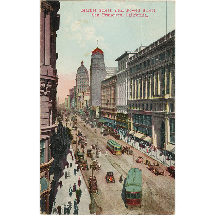 San Francisco California Market Street near Powell Street Vintage Postcard 1915 - Vintage Postcard Boutique