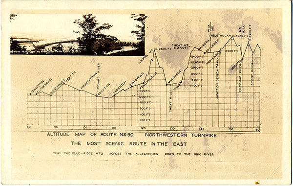 Maryland Altitude Map Route 50 Northwestern Turnpike RPPC Vintage Postcard - Vintage Postcard Boutique