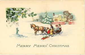 Snowy Merry Christmas Horse & Sled Greetings Vintage Postcard circa 1910 (unused) - Vintage Postcard Boutique