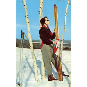 Michigan Skier by White Birches Michigan Ski Resort Vintage Postcard 1950s (unused) - Vintage Postcard Boutique