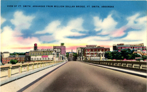 Fort Smith Arkansas from Million Dollar Bridge at Sunrise Vintage Postcard 1940s (unused) - Vintage Postcard Boutique