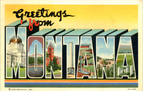 Montana Large Letter Vintage Linen Greetings Postcard 1940s - Vintage Postcard Boutique