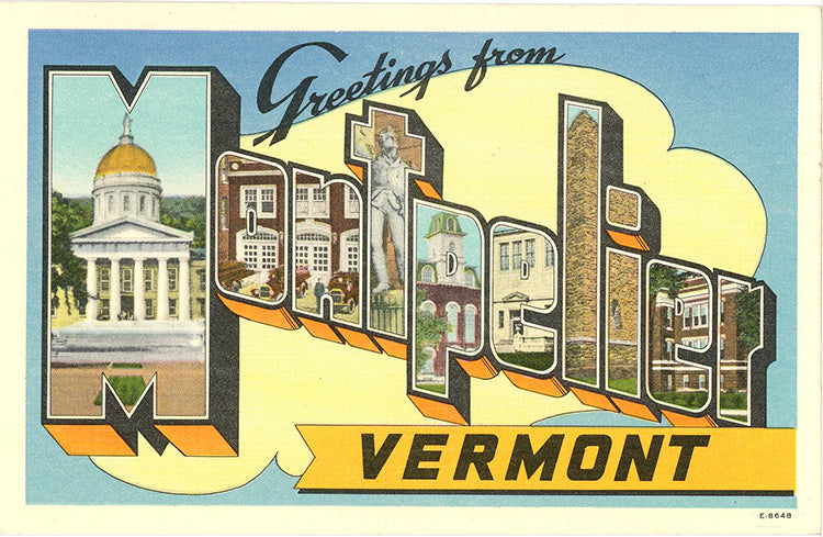 Montpelier Vermont Large Letter Vintage Postcard 1948