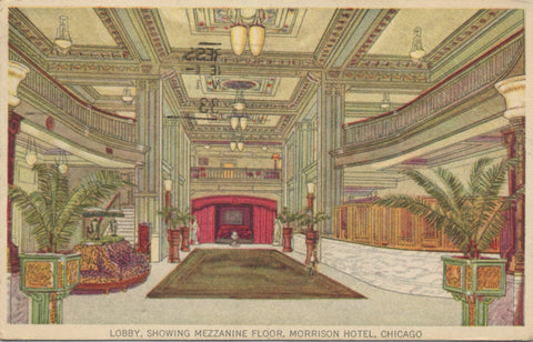 Chicago Illinois Morrison Hotel Art Deco Lobby Vintage Postcard 1933 - Vintage Postcard Boutique