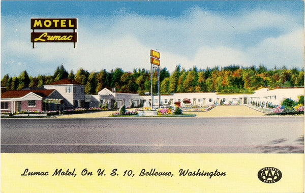 Bellevue Washington Lumac Motel U.S. 10 Vintage Postcard (unused)