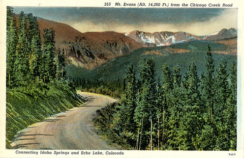 Mt. Evans Chicago Creek Road Echo Lake Colorado Vintage Postcard (unused)
