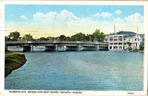 Wichita Kansas Murdock Ave. Bridge & Boathouse Vintage Postcard 1928 - Vintage Postcard Boutique