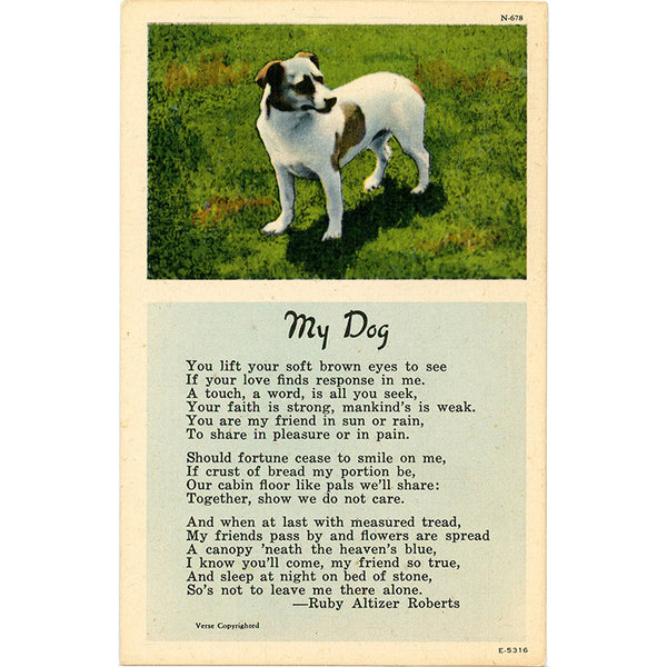 My Dog Poem by Ruby Altizer Roberts Vintage Postcard 1955 – Gift for Dog Lover - Vintage Postcard Boutique