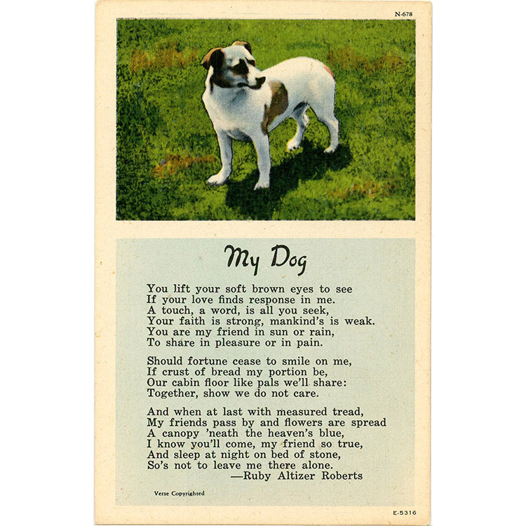 My Dog Poem by Ruby Altizer Roberts Vintage Postcard 1955 – Gift for Dog Lover