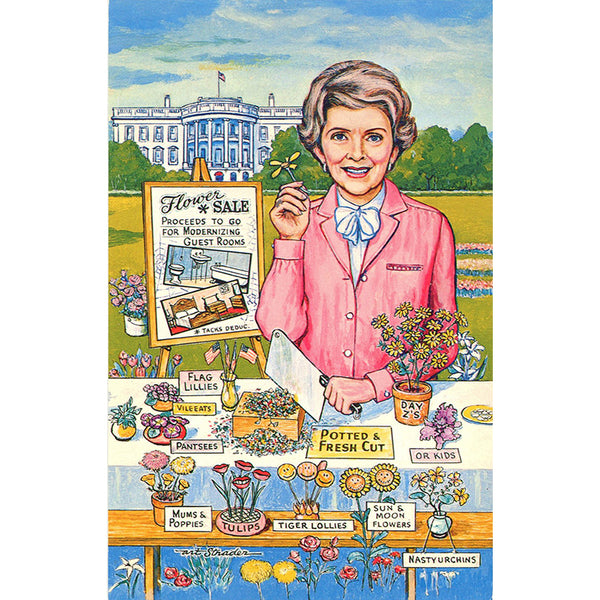 Nancy Reagan Flower Sale Satirical Comic Vintage Postcard (unused) - Vintage Postcard Boutique