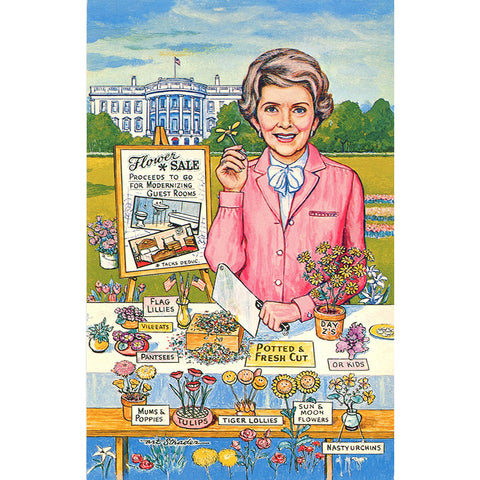 Nancy Reagan Flower Sale Satirical Comic Vintage Postcard (unused)