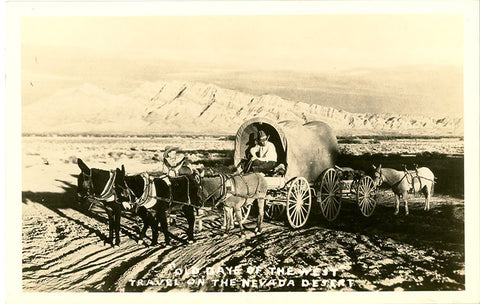 Covered Wagon & Cowboys on Nevada Desert RPPC Vintage Postcard (unused) - Vintage Postcard Boutique