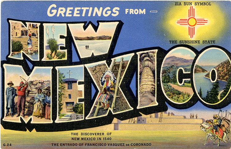 New Mexico Zia Sun Large Letter Vintage Greetings Postcard (unused)