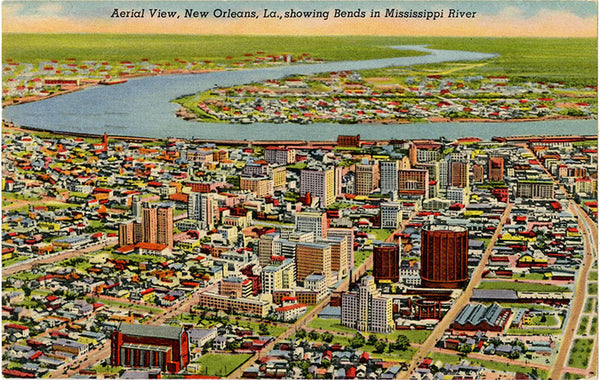 New Orleans Louisiana Aerial Showing Mississippi River Vintage Postcard 1956 - Vintage Postcard Boutique