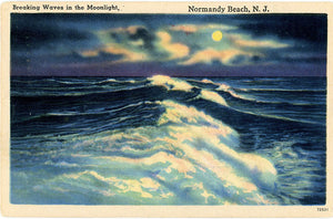 Normandy Beach New Jersey Breaking Waves in Moonlight Vintage Postcard 1952 - Vintage Postcard Boutique