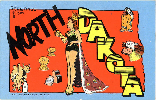 North Dakota Beauty Queen Large Letter Vintage Postcard (unused)