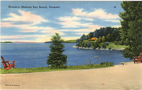 Nourse's Malletts Bay Beach Vermont Lake Champlain Vintage Postcard (unused)