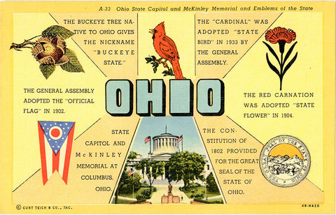 Ohio State Emblems Vintage Greeting Postcard (unused) - Vintage Postcard Boutique