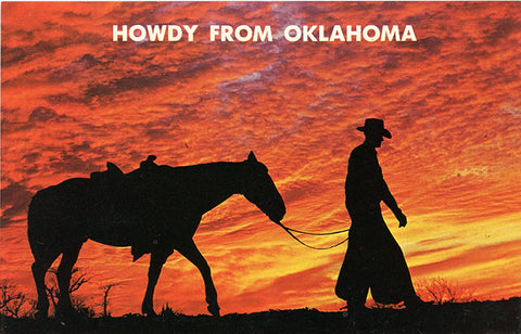 Oklahoma Howdy Cowboy & Horse Vintage Western Postcard (unused)
