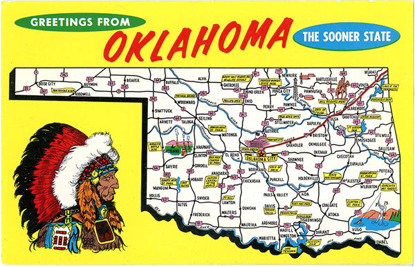 Oklahoma State Map Sooner State Vintage Postcard (unused)