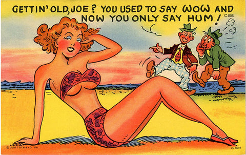 Getting Old Joe? Sexy Woman in Bikini on Beach Vintage Comic Postcard (unused) - Vintage Postcard Boutique