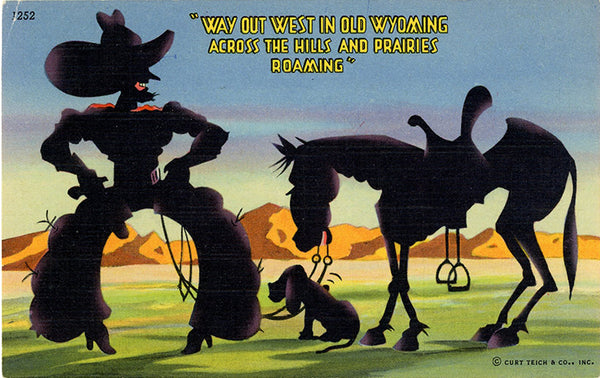 Old Wyoming Cowboy Across Hills & Prairies Vintage Postcard (unused) - Vintage Postcard Boutique