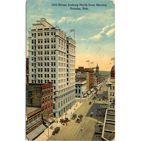 Omaha Nebraska Downtown 16th Street North from Harney Vintage Postcard 1917 - Vintage Postcard Boutique
