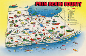Palm Beach County Florida State Map Sunshine State Vintage Postcard (unused)