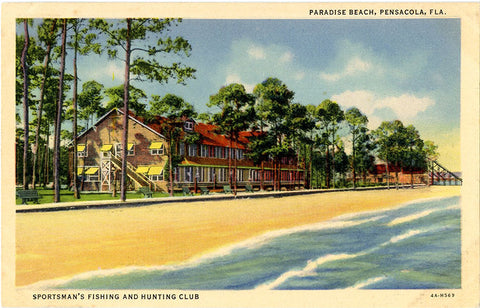 Pensacola Florida Paradise Beach Sportsman's Fishing & Hunting Club Vintage Postcard (unused) - Vintage Postcard Boutique