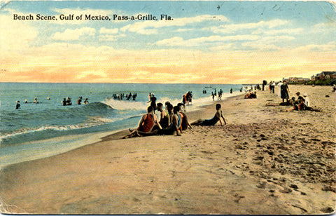 St. Petersburg Florida Pass-A-Grille Beach Scene Gulf of Mexico Vintage Postcard 1916 - Vintage Postcard Boutique