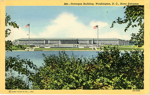 Pentagon Building River Entrance Washington D.C. Vintage Postcard 1946
