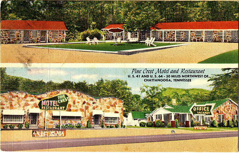 Chattanooga Tennessee Pine Crest Motel Vintage Postcard 1954 - Vintage Postcard Boutique