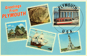 Plymouth Rock Greetings Postage Stamps Vintage Massachusetts Postcard (unused) - Vintage Postcard Boutique