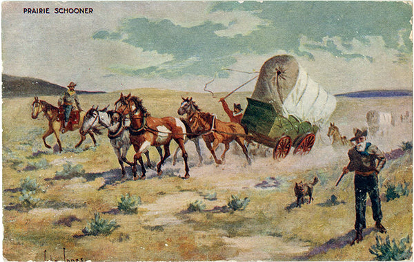 Prairie Schooner – Troilene Series Western Cowboy Vintage Postcard SIGNED John Innes 1907 - Vintage Postcard Boutique