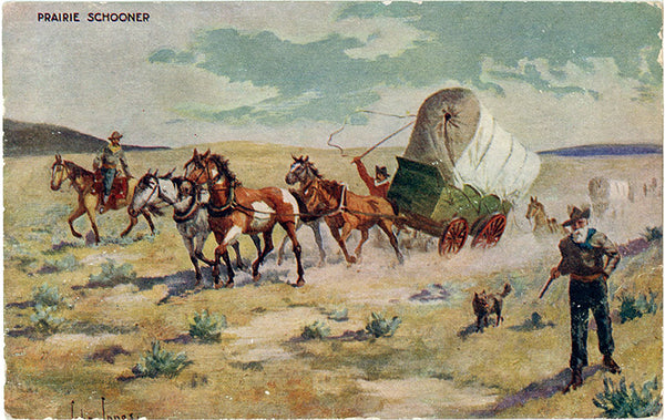 Prairie Schooner – Troilene Series Western Cowboy Vintage Postcard SIGNED John Innes 1907
