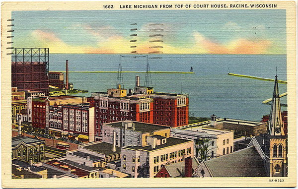 Racine Wisconsin Lake Michigan from Court House Vintage Postcard 1950 - Vintage Postcard Boutique