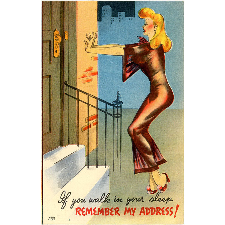 Sexy Pin Up Girl - If You Walk in Your Sleep Remember My Address Postcard  (unused) - Vintage Postcard Boutique