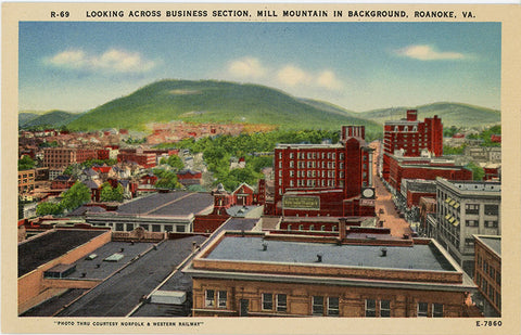 Roanoke Virginia Business Section Mill Mountain Vintage Postcard (unused) - Vintage Postcard Boutique