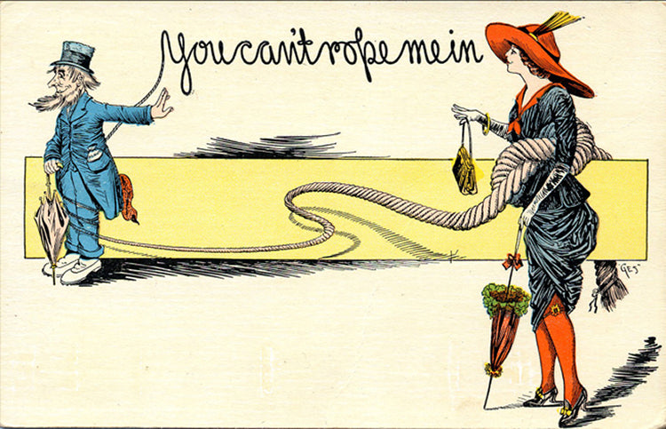 Comic Vintage Postcard - You Can't Rope Me In (unused) artist signed Des - Vintage Postcard Boutique