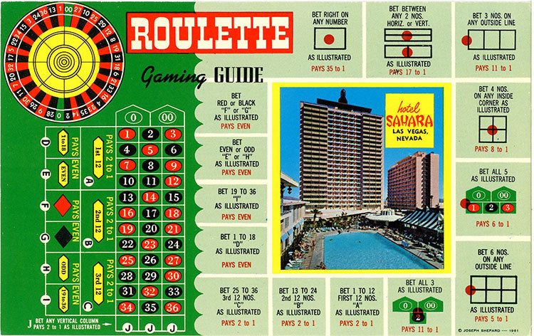Las Vegas Nevada Hotel Sahara Roulette Gaming Guide Vintage Postcard (unused)