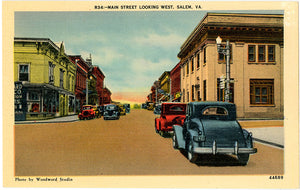 Salem Virginia Main Street Looking West Old Autos Vintage Postcard (unused) - Vintage Postcard Boutique